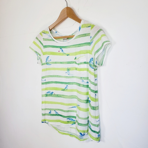 Anthro Postcard Green Stripes & Blue Bird T-Shirt - Picture 5 of 10